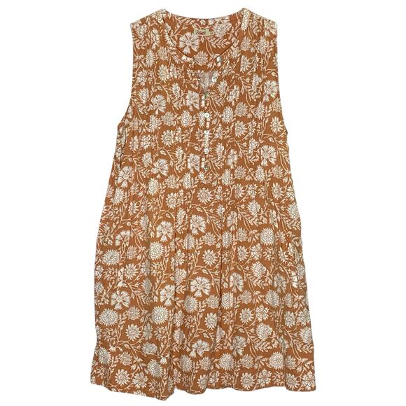 Faherty M Isha Pintuck Sleeveless Linen Dress Clay Jai Floral Travel Comfort - Picture 1 of 11
